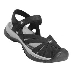 Sandały trekkingowe damskie KEEN Rose. Czarne sandały damskie Keen, bez wzorów, bez obcasa, bez zapięcia. W wyprzedaży za 339.00 zł.