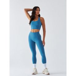 Legginsy Sportowe BeShaped Pilates Joga. Niebieskie legginsy damskie BESHAPED, bez wzorów, z elastanu, na jogę i pilates. Za 199.00 zł.