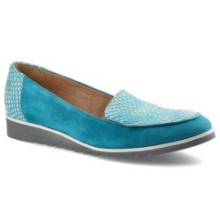 Turkusowe Półbuty Gamis Damskie Eleganckie Obuwie. Niebieskie półbuty damskie GAMIS, bez wzorów, ze skóry, bez obcasa, na koturnie, bez zapięcia. Za 189.00 zł.