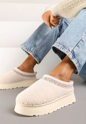 Beżowe Śniegowce na Grubej Podeszwie z Niską Cholewką i Haftem Zinnirella. Brązowe śniegowce damskie Born2be, z wełny, przed kostkę. Za 69.99 zł.