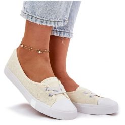 Tenisówki Trampki Damskie Z Haftem Lee Cooper LCW-25-31-3445L Beżowe beżowy. Brązowe trampki damskie bez wzorów, bez zapięcia. Za 173.90 zł.