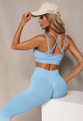 Niebieski Elastyczny Komplet Fitness Usztywniany Biustonosz i Legginsy z Gumką Orbinra. Niebieskie legginsy damskie Renee, m, bez wzorów. Za 69.99 zł.