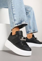 Czarne Sneakersyn na Platformie z Metaliczną Aplikacją Welveria. Czarne obuwie sportowe damskie Renee, na lato, z jeansu, bez zapięcia. Za 89.99 zł.