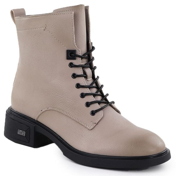 Skórzane botki na klocku damskie beżowe Vinceza 26-39955. Brązowe botki damskie VINCEZA, ze skóry, eleganckie, bez obcasa, bez zapięcia. Za 229.99 zł.