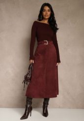 Bordowa Spódnica z Wiskozy z Bawełną z Imitacji Zamszu z Paskiem Oliweda. Czerwone spódnice damskie Renee, na co dzień, l, bez wzorów, z bawełny, midi. Za 139.99 zł.