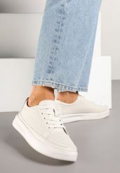 Białe Sneakersy ze Skóry Naturalnej z Perforacją na Niskiej Platformie Melanitia. Białe obuwie sportowe damskie Renee, ze skóry, bez zapięcia, na golfa. Za 139.99 zł.