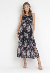 Czarna Sukienka Aegerios. Czarne sukienki damskie Born2be, bez wzorów, z tkaniny, bez ramiączek. Za 259.99 zł.