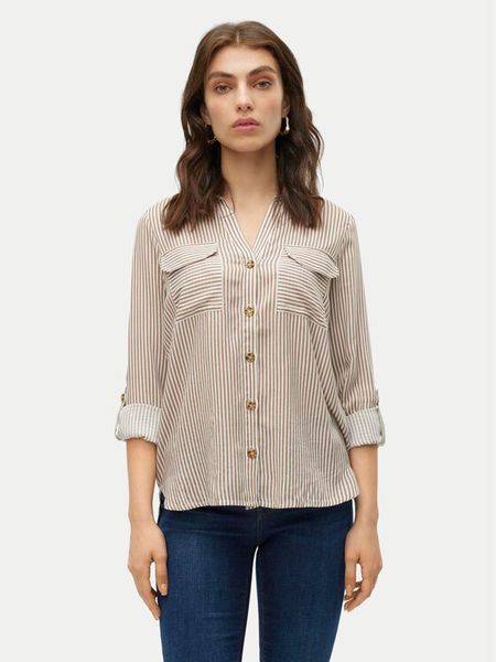 Vero Moda Koszula Bumpy 10275283 Beżowy Regular Fit. Brązowe koszule damskie Vero Moda, l, bez wzorów, z wiskozy, bez kołnierzyka, bez ramiączek. Za 89.99 zł.