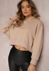Beżowa Bluza Oversize z Kapturem Sirel. Brązowe bluzy damskie Renee, l, bez wzorów, z dresówki, z kapturem. Za 99.99 zł.