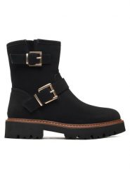 Jenny Fairy Botki WS88176-03 Czarny. Czarne botki damskie Jenny Fairy, ze skóry, bez obcasa, na płaskiej podeszwie, bez zapięcia. Za 139.99 zł.