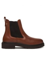 Tommy Hilfiger Sztyblety Cleated FW0FW08766 Brązowy. Brązowe botki damskie Tommy Hilfiger, ze skóry, bez obcasa, na płaskiej podeszwie, bez zapięcia. Za 599.99 zł.