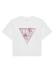 Guess T-Shirt J5GI04 K6YW4 Biały Regular Fit. Białe koszulki i t-shirty dziewczęce Guess, z aplikacjami, z bawełny, bez kołnierzyka, bez ramiączek. Za 59.99 zł.