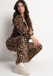 Brązowy Komplet Dresowy w Panterkę Bluza i Szerokie Spodnie Edilessa. Brązowe bluzy damskie Born2be, m, bez wzorów, z dresówki, z kapturem. Za 84.99 zł.