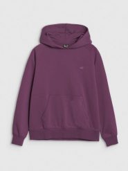 4F Bluza dresowa nierozpinana z kapturem damska - fioletowa XS. Fioletowe bluzy damskie 4F, xs, bez wzorów, z bawełny, z kapturem. Za 149.99 zł.