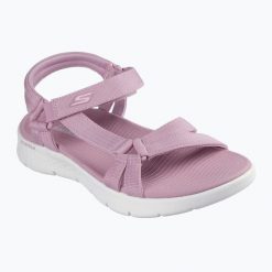 Sandały damskie SKECHERS Go Walk Flex Sandal Sublime. Fioletowe sandały damskie Skechers, bez wzorów, bez obcasa, bez zapięcia. Za 209.99 zł.