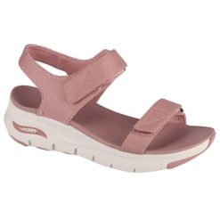 Sandały damskie, Arch Fit-Touristy. Czerwone sandały damskie Skechers, bez wzorów, bez obcasa, bez zapięcia. Za 335.95 zł.