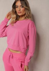 Fuksjowa Bluza z Bawełną ze Ściągaczami przy Rękawach i w Pasie Alberia. Czerwone bluzy damskie Renee, l, bez wzorów, z bawełny, bez kaptura. Za 24.99 zł.