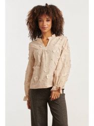 Smashed Lemon Bluzka w kolorze beżowym rozmiar: 3XL. Brązowe bluzki damskie Smashed Lemon, xl, z aplikacjami, z bawełny, bez kołnierzyka, bez ramiączek. Za 104.99 zł.