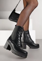 Czarne Botki Typu Workery na Słupku Cladira. Czarne botki damskie Renee, na wiosnę, z jeansu, eleganckie, bez obcasa, na obcasie, bez zapięcia. Za 149.99 zł.