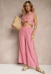 Różowe Spodnie Palazzo o Szerokim Kroju High Waist Lislevia. Czerwone spodnie materiałowe damskie Renee, bez wzorów, z jeansu. Za 39.99 zł.