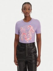 Versace Jeans Couture T-Shirt 80HAHE01 CJ02E Fioletowy Slim Fit. Fioletowe t-shirty damskie Versace Jeans Couture, s, bez wzorów, z bawełny, bez kołnierzyka. Za 739.99 zł.