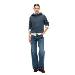 Damska bluza z kapturem z logo półszorowana Superdry Essential. Niebieskie bluzy damskie Superdry, l, bez wzorów, z kapturem. Za 385.15 zł.