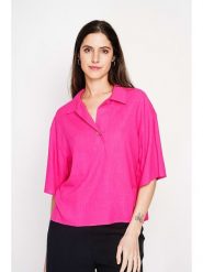 ASSUILI Lniana bluzka w kolorze różowym rozmiar: 34. Różowe bluzki damskie Assuili, bez wzorów, ze lnu, bez kołnierzyka, bez ramiączek. Za 121.99 zł.