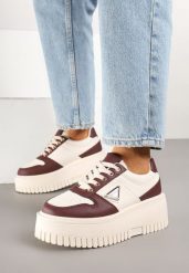 Beżowo-Bordowe Sneakersy na Karbowanej Platformie Feniora. Brązowe obuwie sportowe damskie Born2be, na lato, bez zapięcia. Za 99.99 zł.