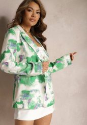 Beżowo-Zielona Marynarka o Dwurzędowym Fasonie z Kolorowym Printem Tie-Dye Grentellia. Brązowe marynarki i żakiety damskie Renee, s, bez wzorów, z materiału. Za 169.99 zł.