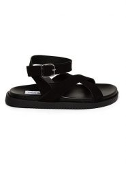 Steve Madden Skórzane sandały w kolorze czarnym rozmiar: 36. Czarne sandały damskie Steve Madden, bez wzorów, ze skóry, z otwartym noskiem, bez obcasa, bez zapięcia. Za 195.45 zł.