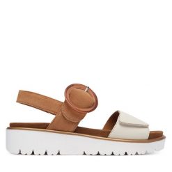 Sandały Ara. Brązowe sandały damskie Ara, bez wzorów, bez obcasa, na koturnie, bez zapięcia. Za 429.99 zł.