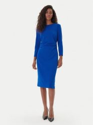 Calvin Klein Sukienka koktajlowa LV044D062G Niebieski Slim Fit. Niebieskie sukienki damskie Calvin Klein, bez wzorów, z syntetyku, wizytowe, bez ramiączek. Za 849.99 zł.
