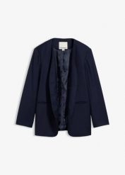 Żakiet bez kołnierza, z miękkiej mieszanki wełny. Brązowe marynarki i żakiety damskie bonprix, bez wzorów, z wełny. Za 429.99 zł.