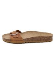 JOLANA & FENENA Skórzane klapki w kolorze jasnobrązowym rozmiar: 42. Brązowe klapki damskie JOLANA & FENENA, bez wzorów, z otwartym noskiem, bez obcasa, bez zapięcia. Za 118.28 zł.