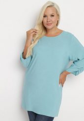 Jasnoniebieska Klasyczna Tunika z Marszczonymi Rękawami Evianas. Niebieskie tuniki damskie Born2be, na co dzień, xl, bez wzorów, eleganckie, bez kołnierzyka, bez ramiączek. Za 44.99 zł.
