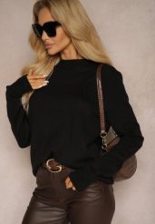 Czarny Sweter o Klasycznym Kroju z Wełną Mairissa. Czarne swetry klasyczne damskie Renee, l, z wełny, bez kołnierzyka. Za 54.99 zł.