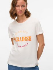 Vero Moda Koszulka "Mella" w kolorze białym rozmiar: XL. Białe bluzki damskie Vero Moda, xl, bez wzorów, z bawełny, bez kołnierzyka, bez ramiączek. Za 48.28 zł.