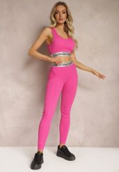 Fuksjowe Sportowe Legginsy Elastyczne z Ozdobną Szeroką Gumą w Pasie Larnode. Czerwone legginsy damskie Renee, bez wzorów, z gumy. Za 34.99 zł.