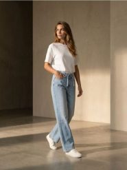 Jeansy straight wide leg z efektem sprania - niebieski. Niebieskie jeansy damskie Sinsay. Za 59.99 zł.