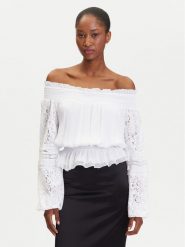 Guess Bluzka W5GH0S WE550 Biały Regular Fit. Białe bluzki damskie Guess, s, z aplikacjami, z wiskozy, bez kołnierzyka, bez ramiączek. Za 359.99 zł.