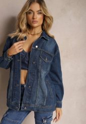 Granatowa Bawełniana Kurtka Oversize z Jeansu Zapinana na Guziki Nemetria. Niebieskie kurtki damskie Renee, na lato, m, bez wzorów, z bawełny, bez kaptura. Za 169.99 zł.
