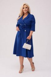 Elegancka szafirowa żakietowa sukienka Marietta XXL OVERSIZE WIOSNA. Niebieskie sukienki damskie Moda Size Plus Iwanek, bez wzorów, z elastanu, biznesowe, bez ramiączek. Za 325.00 zł.