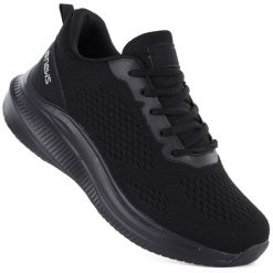 Buty sportowe na platformie czarne NEWS 254. Czarne obuwie sportowe casual damskie NEWS, z materiału. Za 139.99 zł.