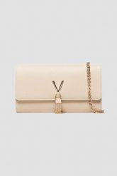 VALENTINO Beżowa kopertówka Divina Pochette. Brązowe torebki wieczorowe damskie Valentino by Mario Valentino, bez wzorów, bez dodatków. W wyprzedaży za 258.99 zł.