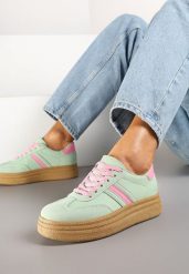 Jasnozielone Sneakersy Kultowe Tenisówki na Grubej Podeszwie Gonelis. Zielone obuwie sportowe damskie Renee, bez wzorów, z jeansu, bez zapięcia. Za 79.99 zł.