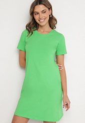 Zielona Bawełniana Sukienka o Kroju Typu T-shirt Nilisea. Zielone sukienki damskie Born2be, bez wzorów, z bawełny, bez ramiączek. Za 59.99 zł.
