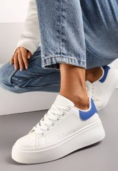 Biało-Niebieskie Sneakersy na Grubej Podeszwie Yarna. Niebieskie obuwie sportowe damskie Renee, bez zapięcia. Za 69.99 zł.