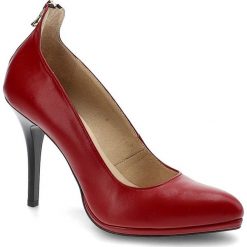 Czerwone Szpilki Szydłowski Eleganckie Skórzane Buty. Czerwone szpilki damskie Szydłowski, bez wzorów, ze skóry, bez obcasa, na szpilce, bez zapięcia. Za 349.00 zł.