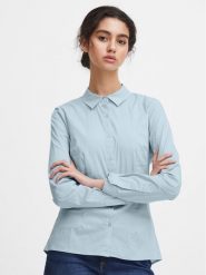 ICHI Koszula 102533 Niebieski Regular Fit. Niebieskie koszule damskie ICHI, bez wzorów, z bawełny, bez kołnierzyka, bez ramiączek. Za 189.99 zł.