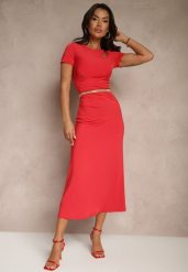 Czerwona Sukienka Bodycon z Marszczeniem w Talii i Krótkimi Rękawami Aterezza. Czerwone sukienki damskie Renee, bez wzorów, klasyczne, bez ramiączek. W wyprzedaży za 127.99 zł.